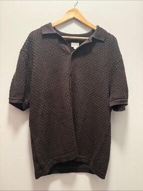 J.Crew Men’s Brown Textured 100% Linen Knit Polo Sweater
